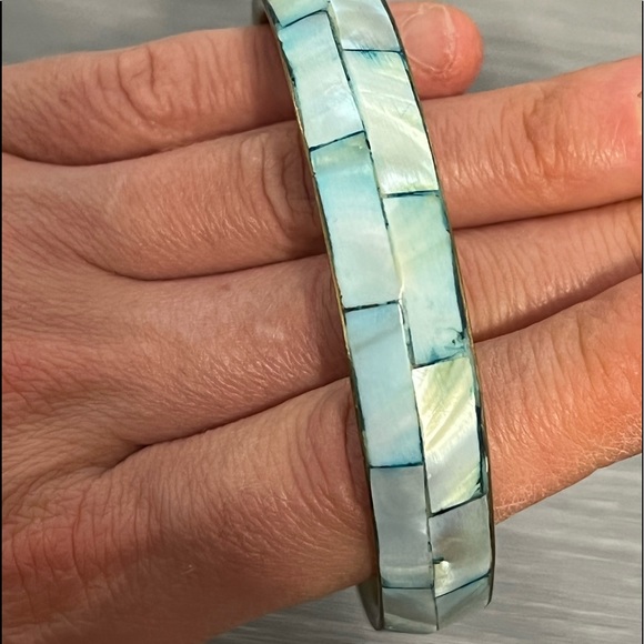 Vintage Gold Bangle with Blue Seashells - Picture 2 of 5